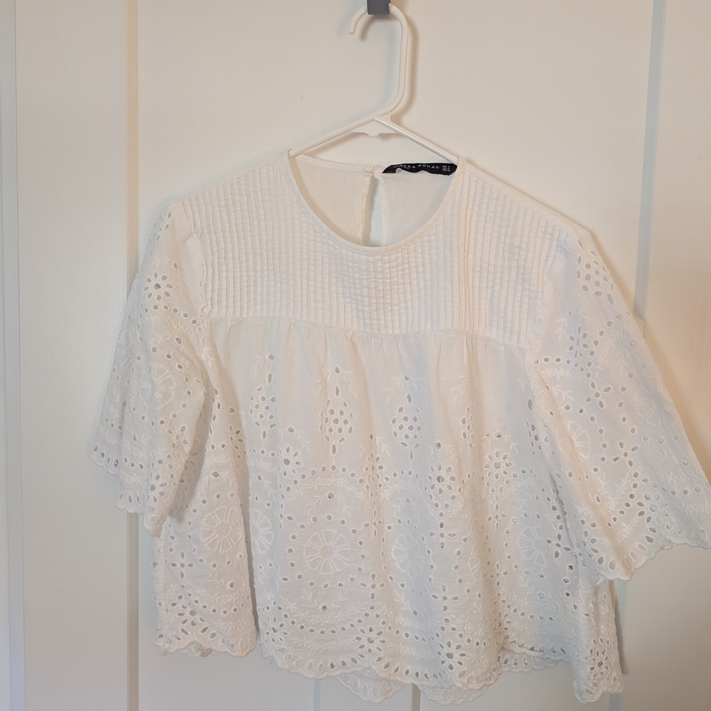 Zara White Eyelet Peplum Top